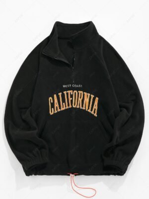 Alternative view of ZAFUL Letters Embroidered Quarter Zip Fluffy Fleece Vintage Essentials Sweatshirt - Black L
