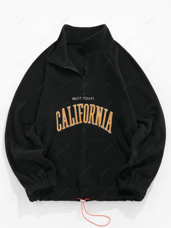 ZAFUL Letters Embroidered Quarter Zip Fluffy Fleece Vintage Essentials Sweatshirt - Black L - Image 2