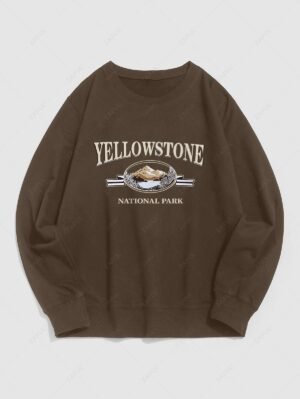 Alternative view of Streetwear Yellow Stone Mountain Scenic Vintage Graphic Crewneck Sweatshirt - Deep Coffee L