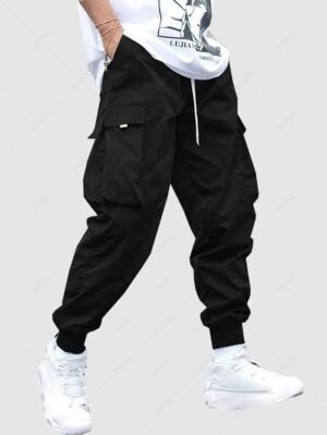 Alternative view of Men's Flap Pocket Drawstring Elastic Waist Streetwear Casual Techwear Jogger Cargo Pants - Black L