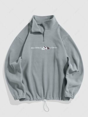 Alternative view of ZAFUL Fuzzy Letter And Mountain Embroidered Quarter Zip Polar Fleece Sweatshirt - Light Gray L