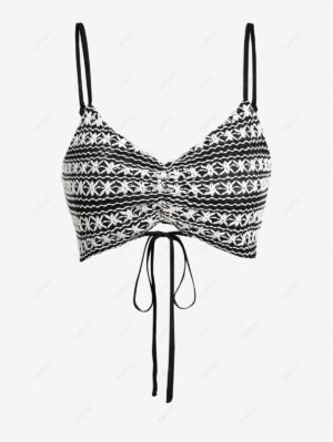 Alternative view of ZAFUL Women's Sexy Vacation Spaghetti Strap Ruched Tie Crop Camisole - Black L