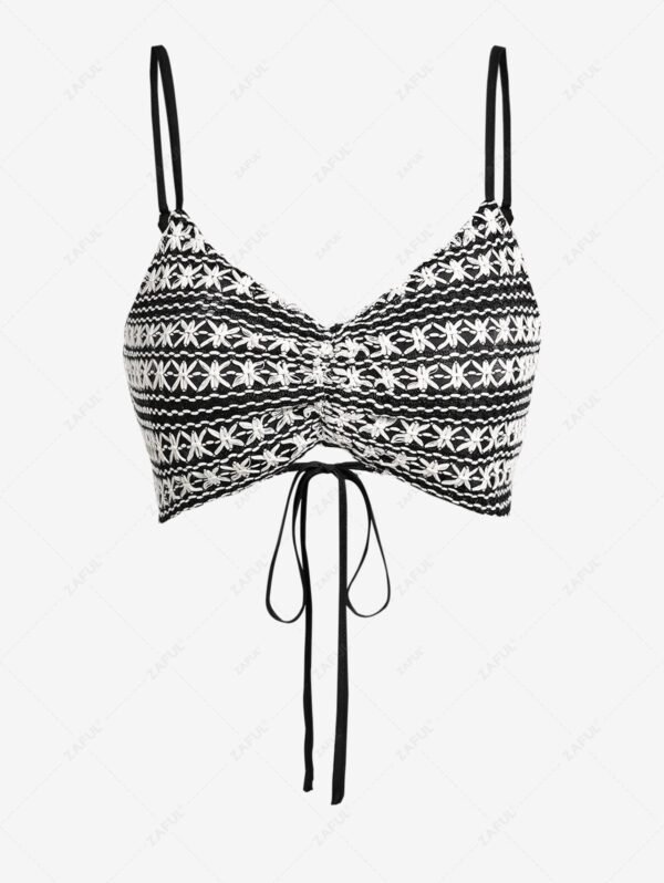 ZAFUL Women's Sexy Vacation Spaghetti Strap Ruched Tie Crop Camisole - Black L - Image 2