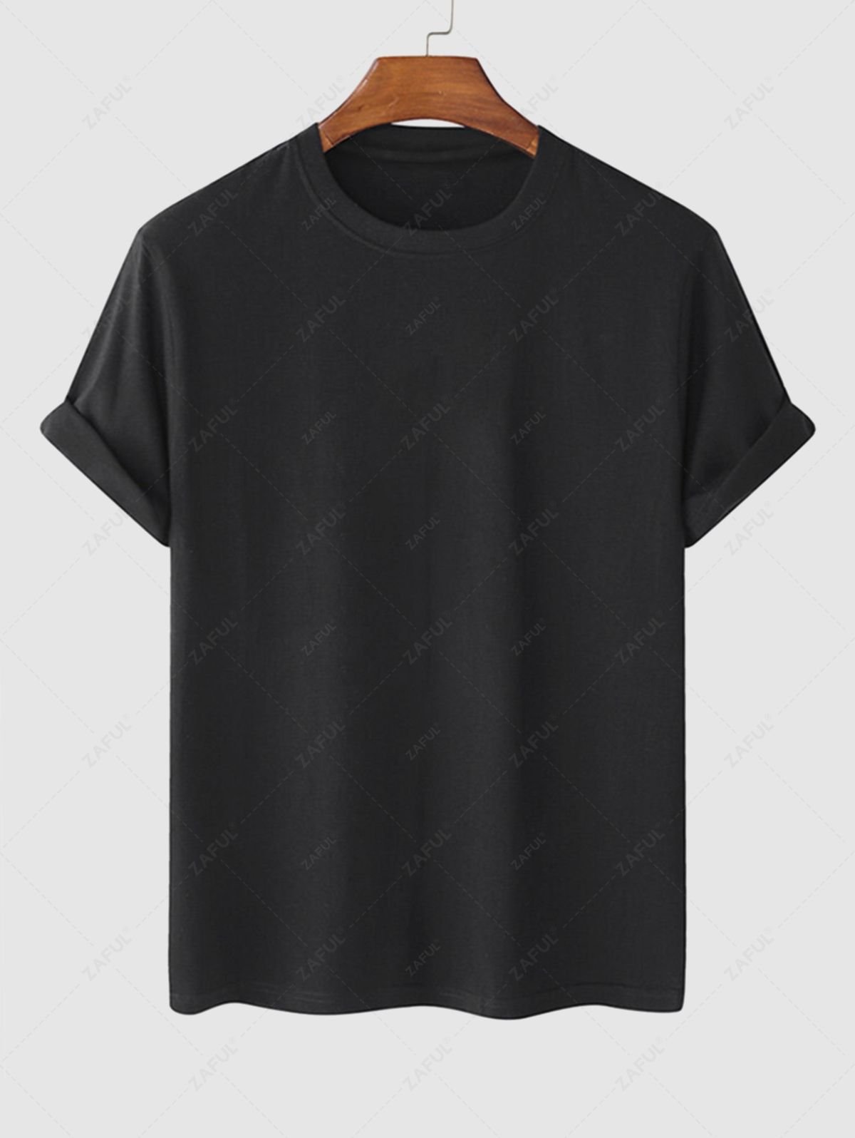Men's Basic Solid Color Round Neck Short Sleeve T Shirt - Black L