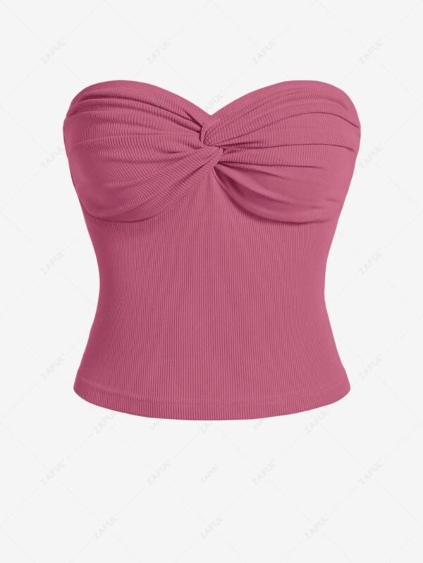 ZAFUL Strapless Ribbed Jersey Twisted Bustier Tube Top - Light Pink M - Image 2