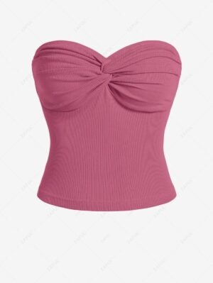 ZAFUL Strapless Ribbed Jersey Twisted Bustier Tube Top - Light Pink M