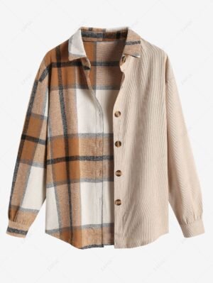 Alternative view of Women's Daily Vintage Style Plaid Colorblock Patchwork Long Sleeve Shirt Jacket Layering Shacket - Light Coffee S