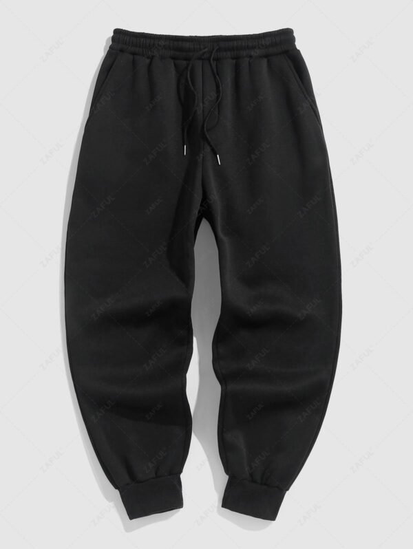 Solid Color Thermal Fleece-lined Casual Sweatpants - Black Xl - Image 2