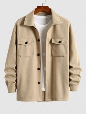 Alternative view of ZAFUL Men's Solid Color Flap Pocket Design Single Breasted Woolen Blend Coat - Light Coffee M