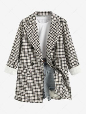 Alternative view of Women's Lapel Collar Mock Pocket Design Houndstooth Print Double-breasted Blazer - Multi-a L