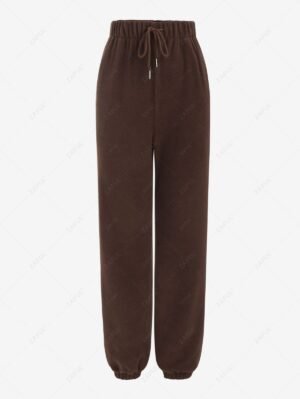 Alternative view of ZAFUL Women's Casual Fleece Drawstring Pocket Solid Color Beem Feet Pants - Deep Coffee L
