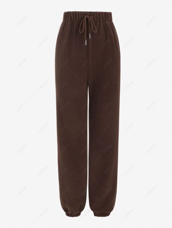 ZAFUL Women's Casual Fleece Drawstring Pocket Solid Color Beem Feet Pants - Deep Coffee L - Image 2