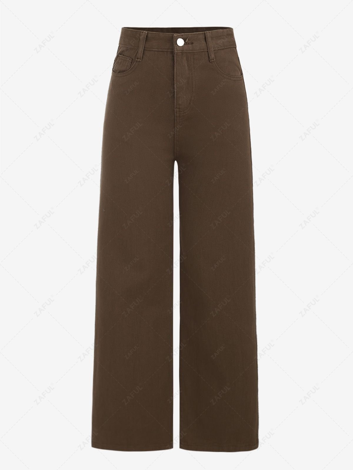 Women's Solid Color Pocket Zipper Fly Straight Jeans - Coffee S