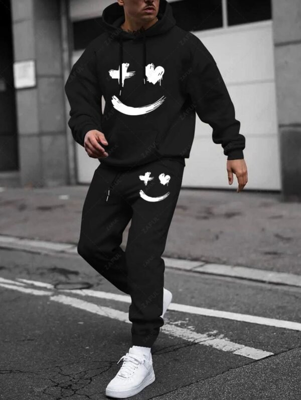 Men's Casual Fleece Lined Drippy Heart Smile Face Graphic Pocket Hoodie Drawstring Jogger Sweatpants Two Piece Set Tracksuit - Black Xxl - Image 2