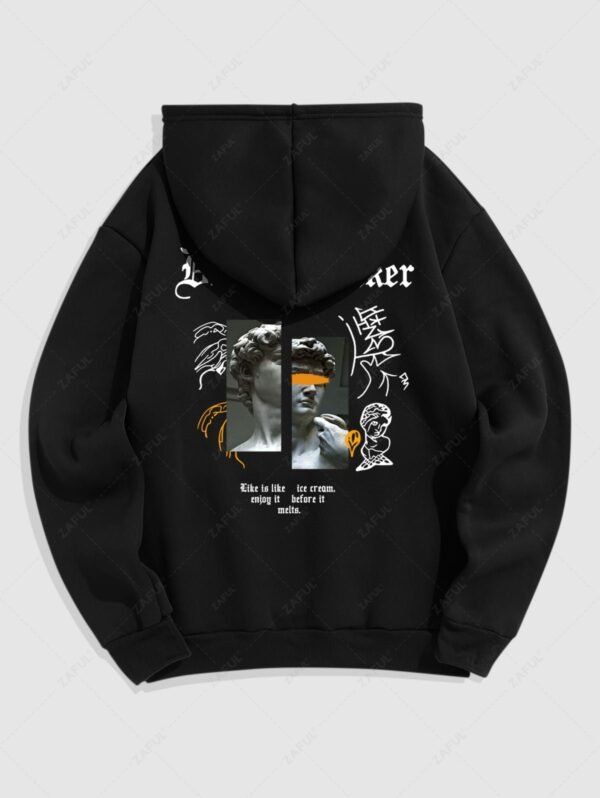 Men's Statue DREAM MAKER Graphic Pattern Fleece-lined Pullover Hoodie - Black L - Image 2