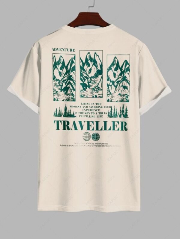 Men's Mountain TRAVELLER Letter Graphic Printed Short Sleeves T-shirt - Champagne M