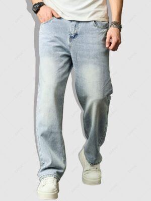 Alternative view of Men's Minimalist Basic Zipper Fly Straight Jeans - Light Blue M