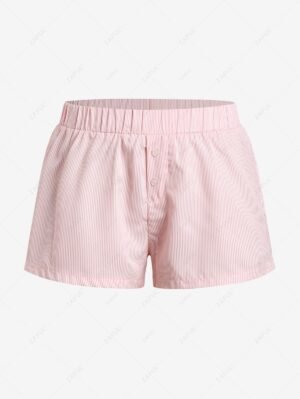 Alternative view of Women's Casual Striped Elastic Waist Button Decor Mini Shorts - Light Pink
