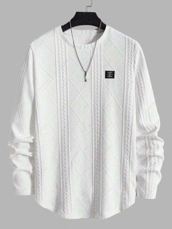ZAFUL Men's Jacquard Textured Patch Design Crew Neck Long Sleeves Pullover Sweatshirt - White Xl - Image 2