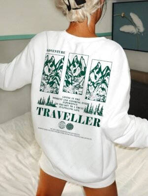 Alternative view of Women's Mountain TRAVELLER Letter Graphic Printed Crew Neck Pullover Sweatshirt - White L