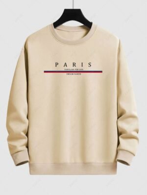 Alternative view of Men's PARIS Letter Graphic Printed Crew Neck Pullover Sweatshirt - Light Coffee Xl