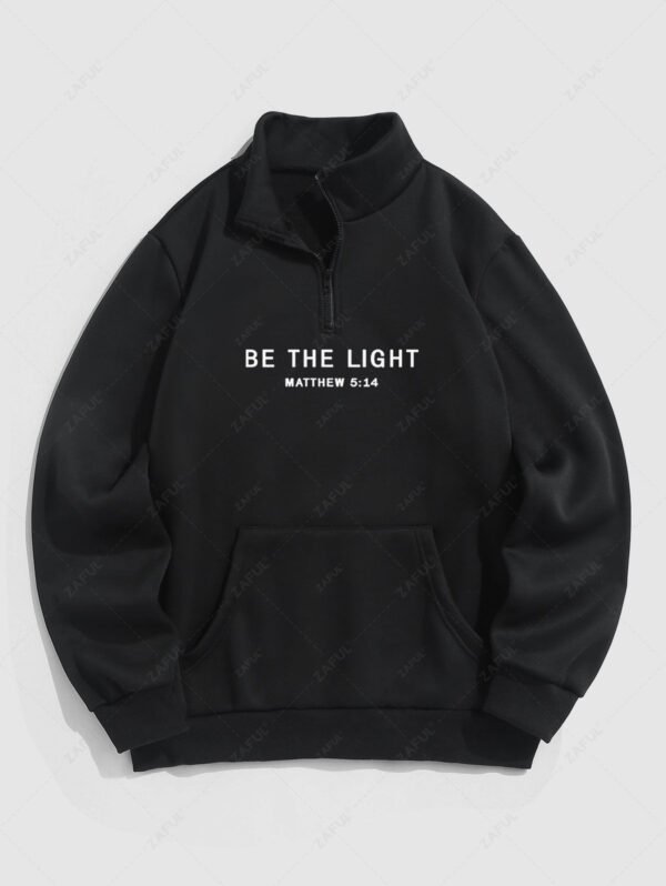 Men's Casual Letter Printed Fuzzy Fleece-lined Half Zip Stand Collar Kangaroo Pocket Design Pullover Sweatshirt - Black Xl