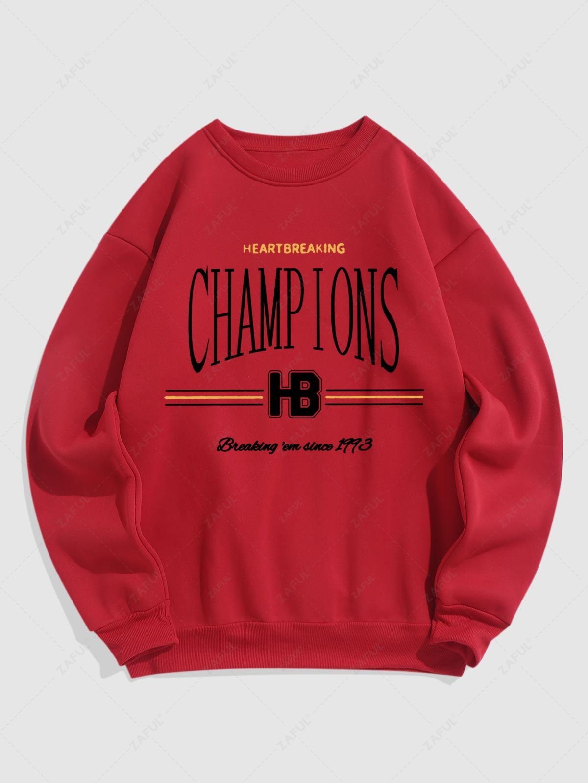 Men's Champions Heartbreaking Letter Number Graphic Printed Fuzzy Fleece-lined Crew Neck Pullover Sweatshirt - Red S