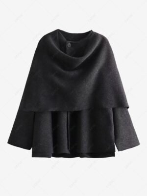 Women's Casual Loose High Low Long Sleeves Knit Cardigan With Undetachable Scarf - Gray M