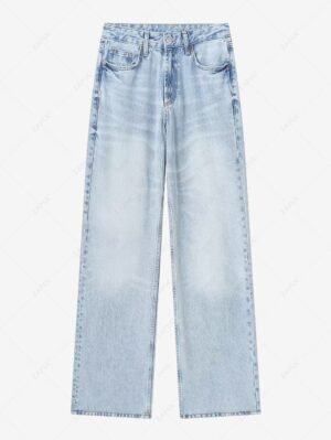 Alternative view of Women's Casual Daily Middle Waist Zipper Fly Pockets Wide Leg Jeans - Light Blue Xs